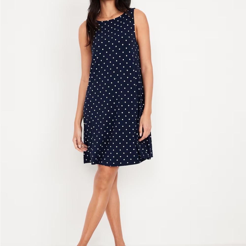 NWOT Stylish Navy Sleeveless Polka Dot Dress